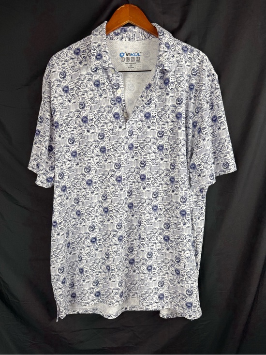 IBKUL Other - IBKUL Polo Shirt Mens XXL Blue Postage Stamps Print UPF 50+ Golf Cooling